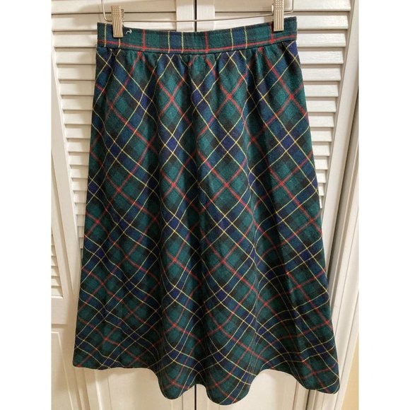 Vintage 70s Space Legs Green and Red Plaid Midi A-Line Skirt Kilt Size 11/12 - Picture 2 of 3